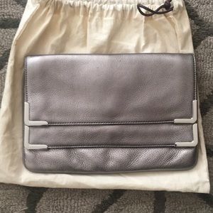 BN Michael Kors shiny silver double flap clutch